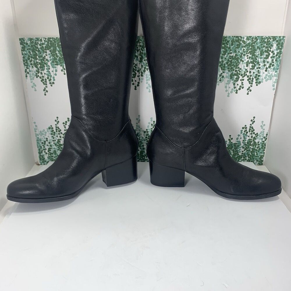 BORN Black Leather Tall Stacked Heel Boots 9.5 Womens - Picture 7 of 16